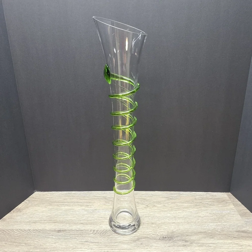 Tall Clear/Green Swirl Vase (19.75